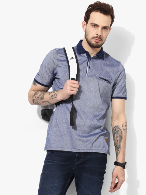 

Blue Printed Slim Fit Polo T-Shirt