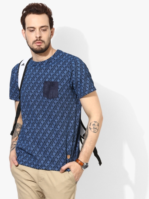 

Blue Printed Slim Fit Round Neck T-Shirt