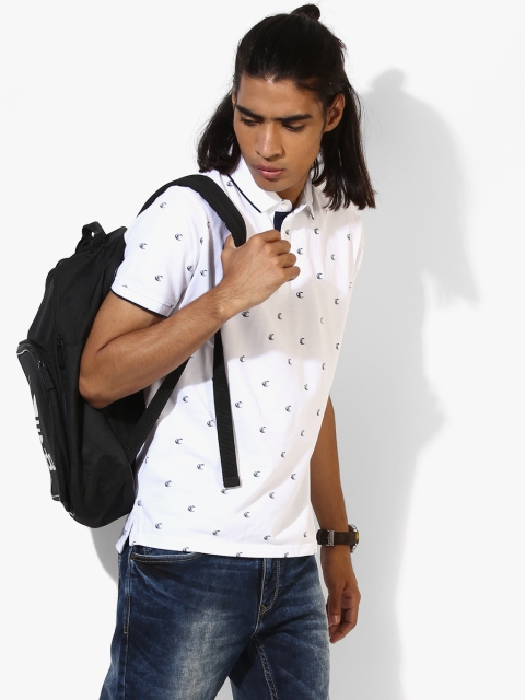 

White Printed Regular Fit Polo T-Shirt