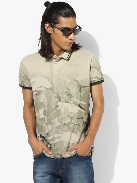 

Beige Printed Slim Fit Polo T-Shirt