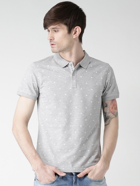 

Metersbonwe Men Grey Melange Printed Polo Collar T-shirt