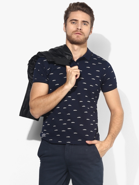 

Navy Blue Printed Regular Fit Polo T-Shirt