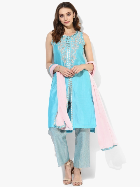 

Biba Women Blue & Embroidered Kurta with Salwar & Dupatta