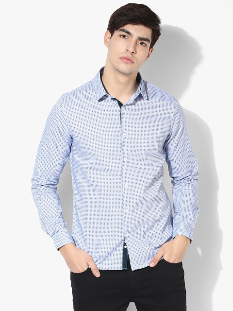 

Light Blue Printed Slim Fit Casual Shirt