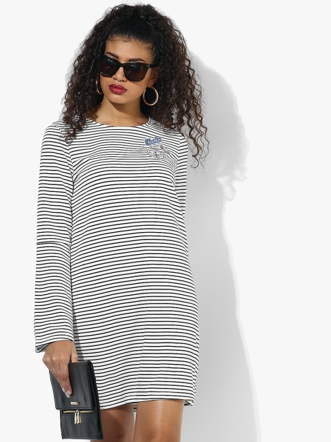 

White Coloured Striped Shift Dress