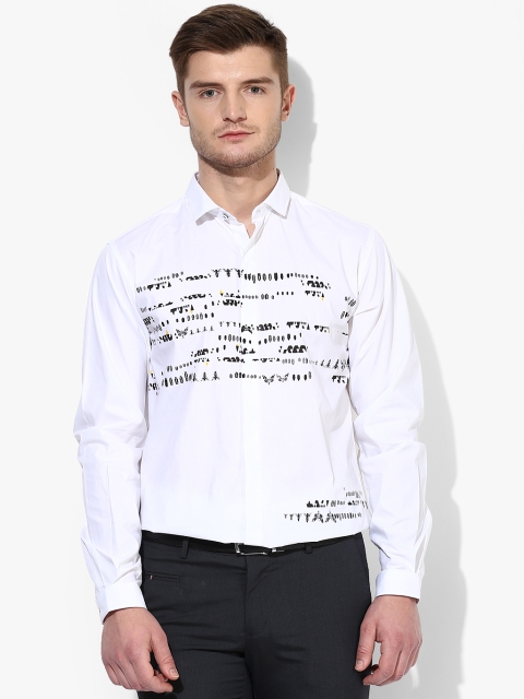 

White Printed Slim Fit Formal Shirt