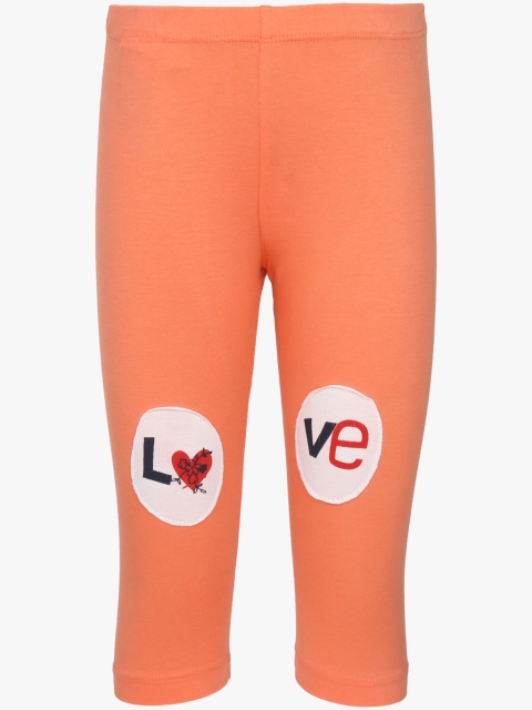 

Gini and Jony Girls Peach-Coloured Solid Leggings with Applique Detail