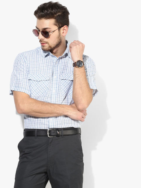 

Light Blue Checked Regular Fit Casual Shirt