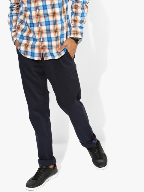 

Navy Blue Textured Slim Fit Chinos