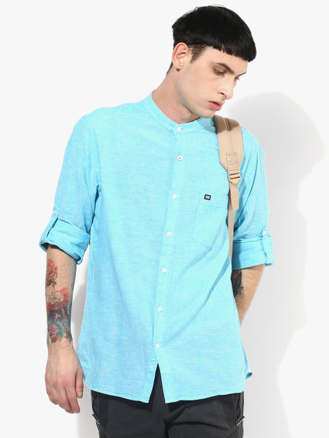 

Aqua Blue Textured Regular Fit Casual Shirt