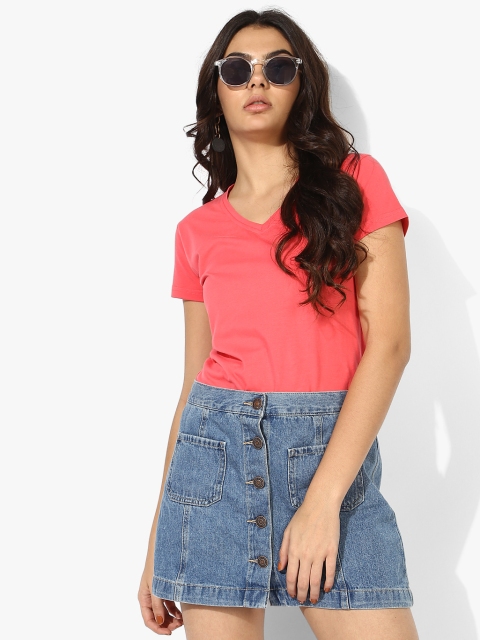 

Monte Carlo Women Pink Solid V-Neck T-shirt