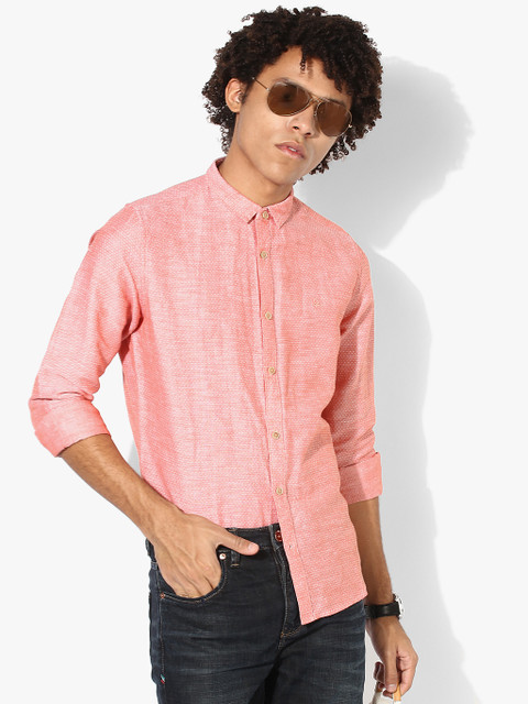 

Peach Self Design Regular Fit Casual Shirt