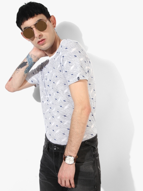 

Off White Printed Slim Fit Round Neck T-Shirt