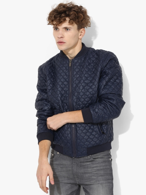 

Blackberrys Navy Blue Solid Slim Fit Quilted Jacket