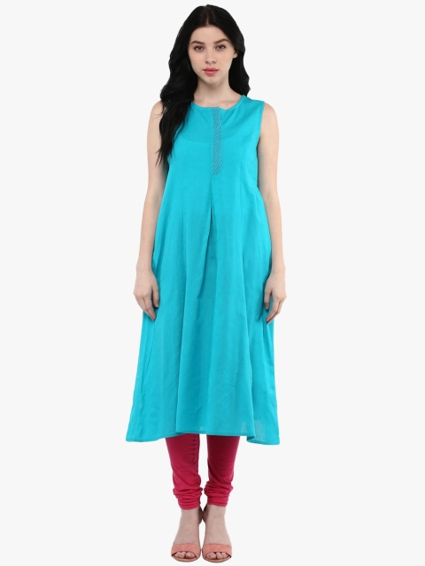 

RANGMANCH BY PANTALOONS Women Turquoise Blue Solid A-Line Kurta