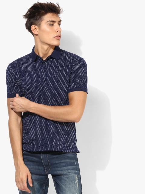 

John Players Men Navy Blue & White Printed Slim Fit T-shirt