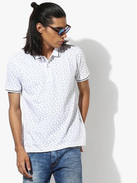 

White Printed Regular Fit Polo T-Shirt