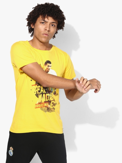 Real Madrid Men Yellow Printed Round Neck T-shirt