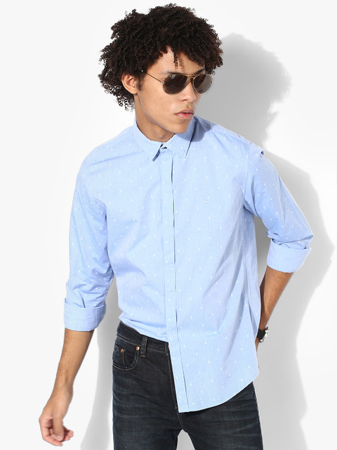 

Light Blue Printed Slim Fit Casual Shirt