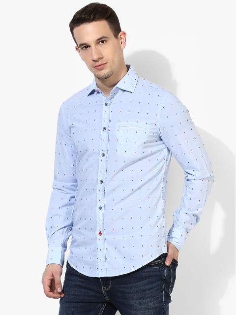 

Light Blue Printed Regular Fit Casual Shirt