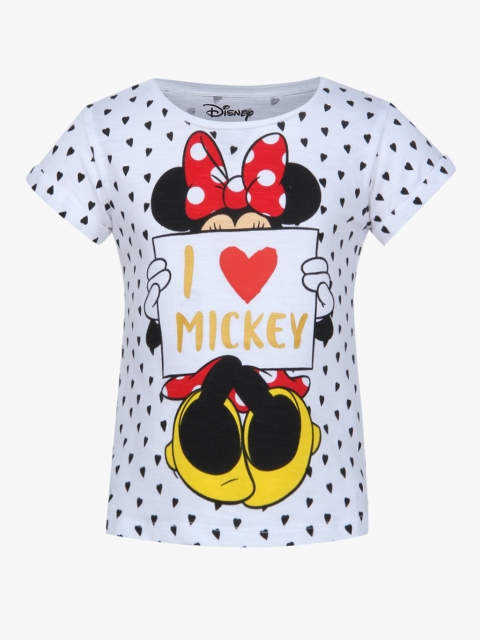 

Kids Ville Girls White & Black Mickey & Friends Printed Round Neck T-shirt