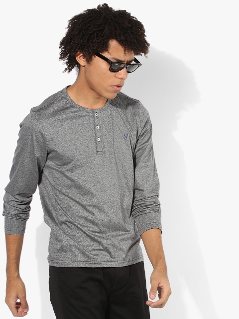 

Grey Textured Regular Fit Henley T-Shirt