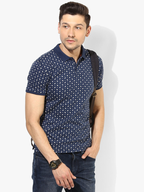 

Navy Blue Printed Regular Fit Polo T-Shirt