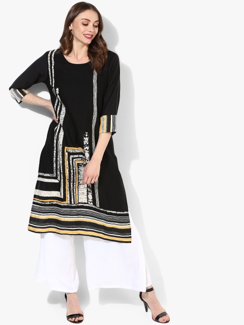 

RANGMANCH BY PANTALOONS Women Black & White Printed Straight Kurta