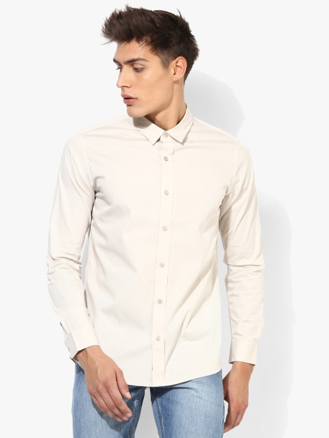 

Crean Solid Slim Fit Casual Shirt, Cream