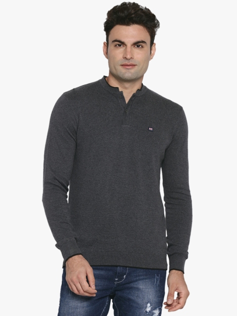 

Grey Solid Slim Fit Mandarin T-Shirt