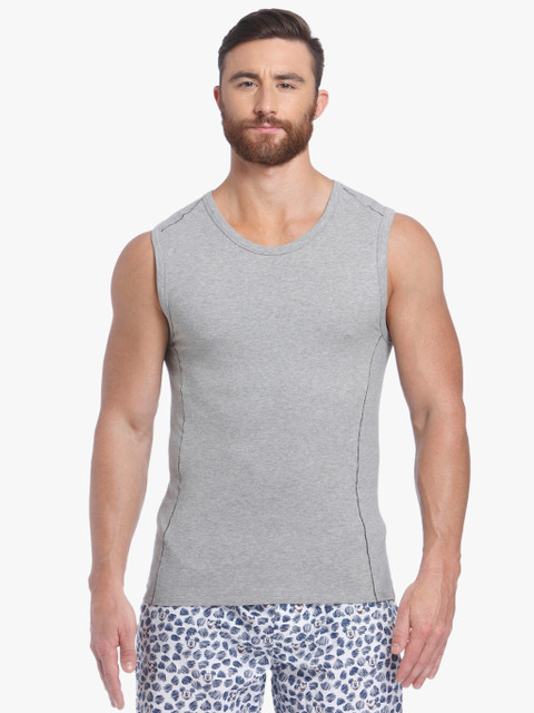 

Light Grey Solid Round Neck Vest