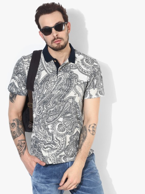 

Grey Printed Slim Fit Polo T-Shirt