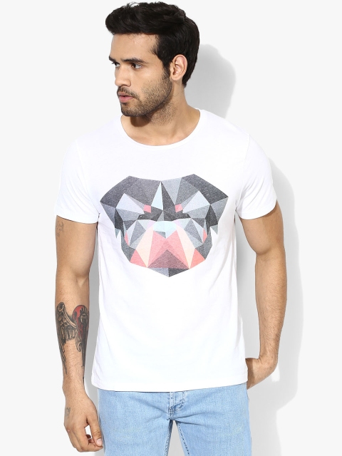 

White Printed Slim Fit Round Neck T-Shirt