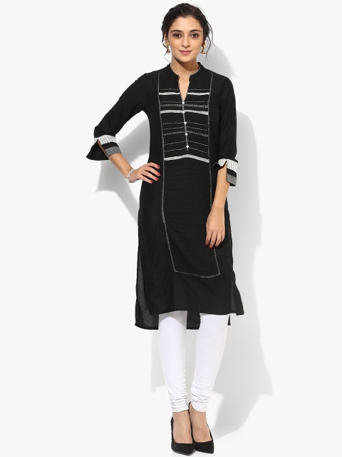

Rangriti Women Black Yoke Design Straight Kurta