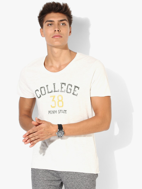 

Off White Printed Regular Fit Round Neck T-Shirt