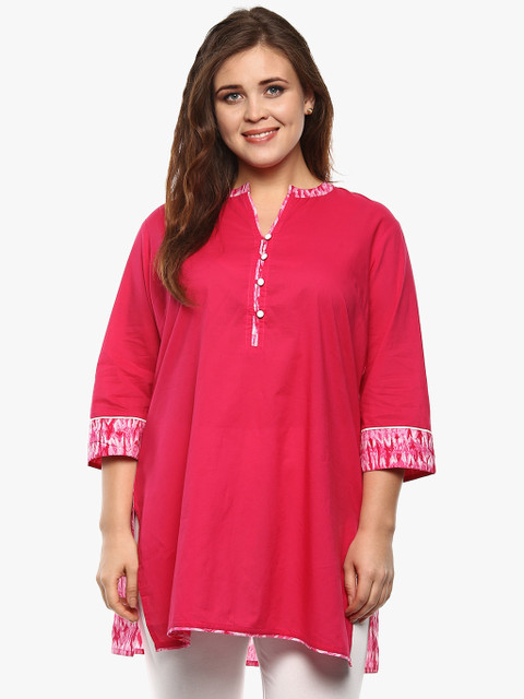 

ALTOMODA by Pantaloons Plus Size Women Pink Solid Straight Kurta With Printed Back