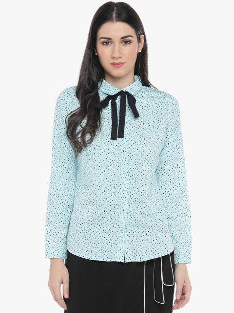 

Turquoise Printed Shirt With Tie, Turquoise blue