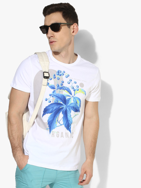 

White Printed Regular Fit Round Neck T-Shirt