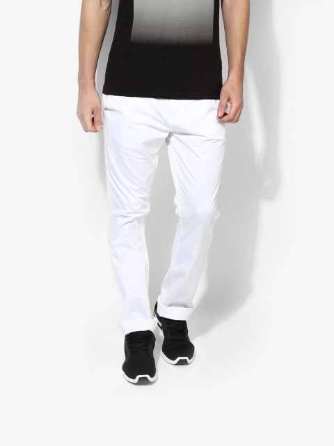 

White Solid Slim Fit Chinos
