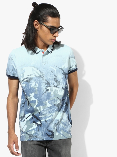 

Light Blue Printed Slim Fit Polo T-Shirt