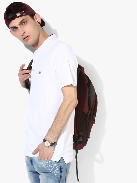 

White Solid Slim Fit Mandarin T-Shirt