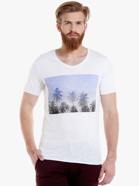 

White Printed Slim Fit Round Neck T-Shirt