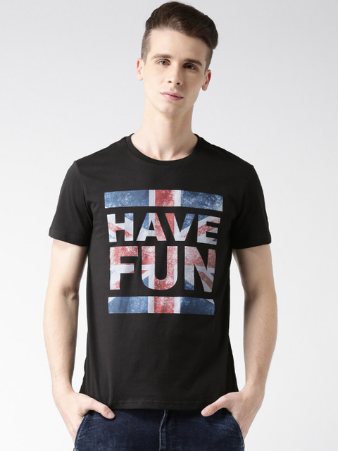 

Metersbonwe Black Printed Regular Fit Round Neck T-Shirt