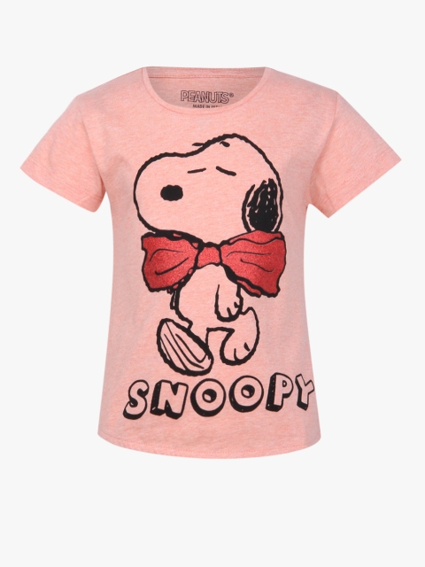 

Kids Ville Girls Peach Peanuts Printed T-Shirt