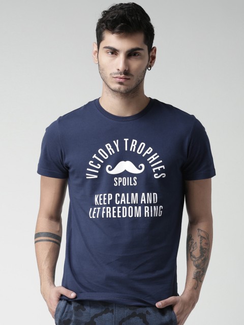 

Metersbonwe Men Navy Blue Printed Round Neck T-shirt