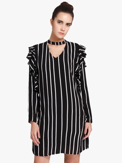 

Vero Moda Women Black Striped A-Line Dress