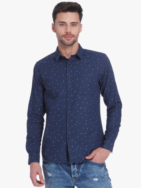 

Blue Printed Slim Fit Casual Shirt