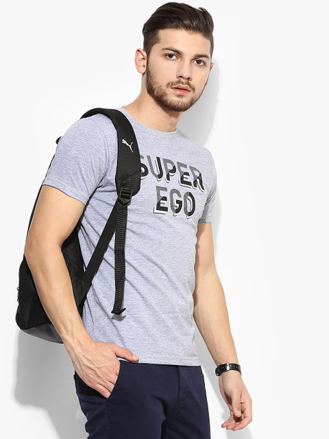 

Grey Printed Slim Fit Round Neck T-Shirt