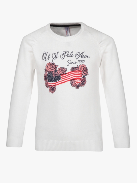 

U.S. Polo Assn. Kids Girls Off-White & Red Printed Pullover
