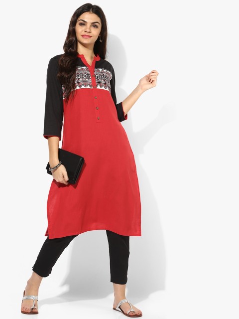

RANGMANCH BY PANTALOONS Women Red Printed Straight Kurta
